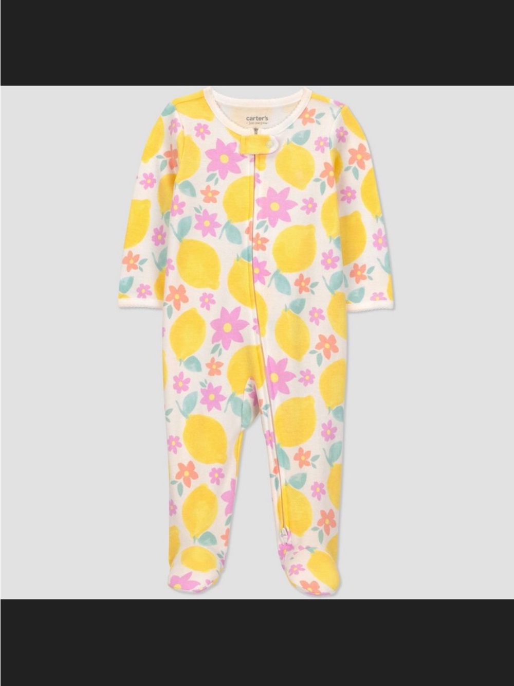 Carter's White Fleece Baby Footie with Yellow Lemon & Pink Flowers